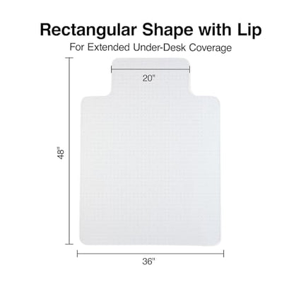 Staples Office Chair Mat, Clear, 35.5x47.5 Inch, Flat-Pile Carpet, with Lip | Extended under-desk coverage for smooth chair glide on carpeted office floors. - size: 35.5" x 47.5", style: Flat-Pile