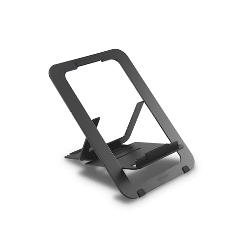 Kensington Adjustable Aluminum Laptop Stand for Desk, Ultra-Slim Lightweight Foldable Portable Notebook Holder, Anti-Slip Silicone Tablet Mount for 10"-17" Laptops and Tablets, Black K50428WW - style: Aluminum