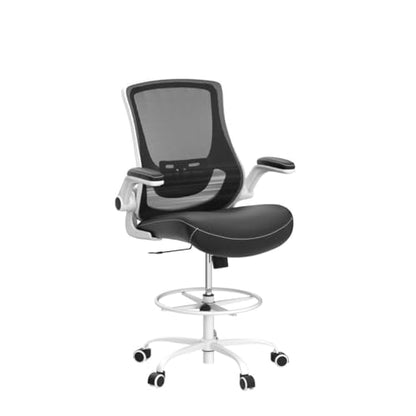 Misolant Drafting Chair, Tall Office Chair for Standing Desk, High Office Chair with Adjustable Lumbar Support and Footrest Ring, Standing Desk Chairs Adjustable Height - color: White