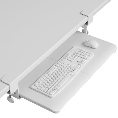 BONTEC Under Desk Keyboard Tray, Pull-Out Keyboard & Mouse Platform | C-Clamp Mount, Space-Saving Ergonomic Slide-Out Drawer, 31.3 in Including Clamps, 25.6 x 11.8 in Tray, White - color: White, size: 25.6" x 11.8"