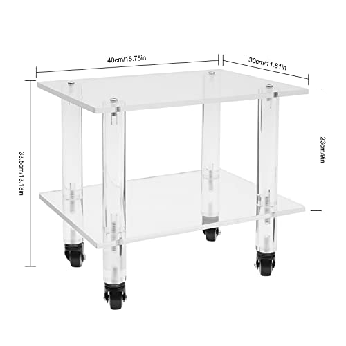 2-Tier Clear Office Rolling Cart Mobile Printer Stand Under Desk Printer Cart Storage Rack, for Storing Printers, Copy Paper, Faxes, Books, Etc