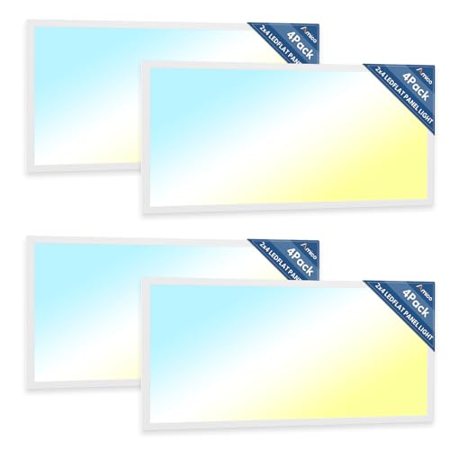 Amico 4 Pack 2x4 LED Flat Panel Light with 3CCT Selectable, 45W, ETL/FCC | 3500K/4000K/5000K, 30/35/45W, 0-10V Dimmable, 5500LM Super Bright LED Drop Ceiling Fixtures for Office Meeting Classroom - size: 2x4 4Pack