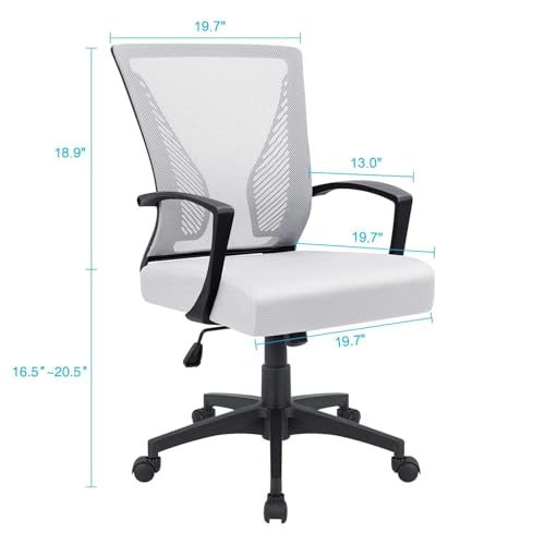 Furmax Office Chair Ergonomic Computer Desk Mesh Chair Mid Back Swivel Lumbar Support with Armrest (2, White) - color: White