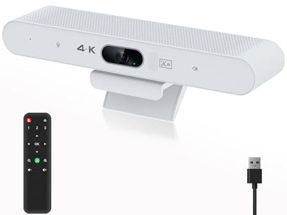 Conference Room Camera, All-in-One 4K Webcam with Microphone and Speaker, AI Tracking and Auto Framing, Wide Angle of View, Plug and Play USB Webcam for PC, Mac, Meetings, Teams, Zoom & Webex (White) - color: White