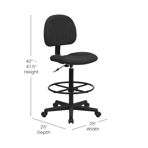 BizChair Black Patterned Fabric Adjustable Height Drafting Chair with Adjustable Foot Ring - color: Black Patterned