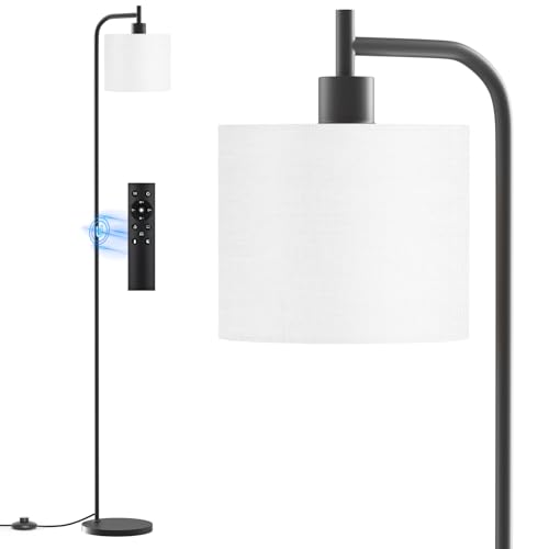 Floor Lamp for Living Room, Tall Standing Lamp with Linen Shade | Dimmable with Remote Control, 3 Color Temperatures, 9W LED Bulb Included, Ideal for Bedroom, Office and Reading Corner - color: White