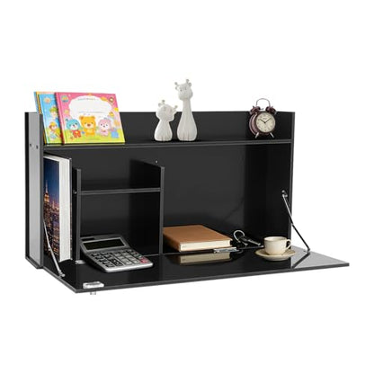 Wall Mounted Desk, Modern Floating Computer Desks with Keyboard Tray, Lockable Fold Down Wall Desk Space Saving Table Workstation for Bedroom Study Room Small Space(White)
