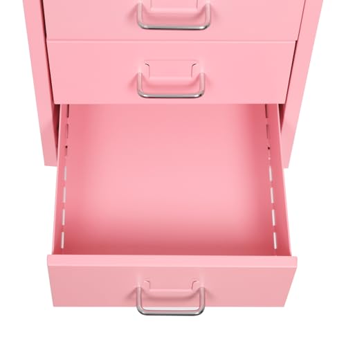 6 Drawer Mobile File Cabinet with Lock,Under Desk Metal Filing Cabinets for Home Office Organizer,Small Rolling Printer Stand with Wheels,for Letters,Legal,A4 (Pink) - color: Pink