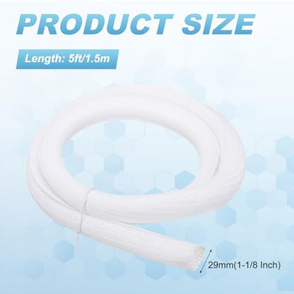 MECCANIXITY Split Sleeve Wire Loom 1-1/8" 5Ft White Self Wrapping Braided Sleeve UL94-V2 Fireproof PET Sleeving for Automotive, Home Cable Management - color: White, size: 1-1/8" x 5Ft