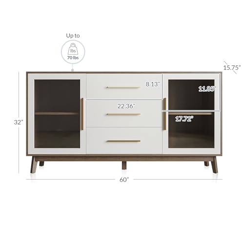 BELLEZE 60" Troy Sideboard Buffet Cabinet - White - color: 60''white, size: 1