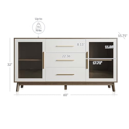 BELLEZE 60" Troy Sideboard Buffet Cabinet - White - color: 60''white, size: 1