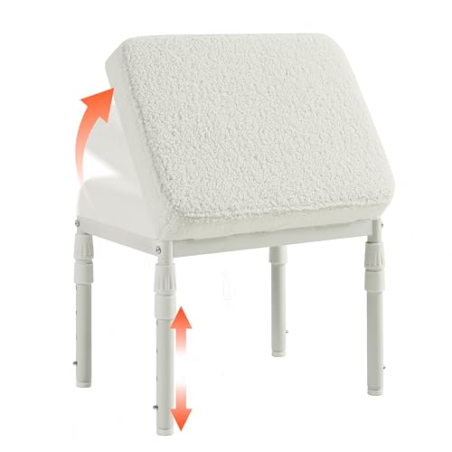 Adjustable Ottoman Pouf Footrest, 60 Degree Tilt, Beige Fleece | 4-Height, 28 Positions, Iron frame, Foam Cushion, 15.74 x 11.81 x 13.34 in, Under Desk, Living room, Home Office - color: Beige Fleece