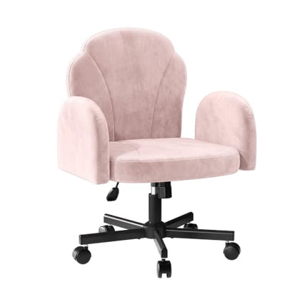 Bestier Criss Cross Office Chair with FILP-Up Armrests, Pink Velvet | Rocking Recline,Swivel Makeup Vanity Chair with 5-Level Folding Armrest, Cross Legged Desk, Adjustable Height Swivel Chair - color: Pink Velvet