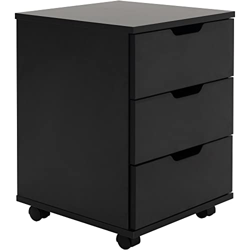 Farini 3-Drawer Vertical Filing Cabinet Rolling Wood Mobile File Cabinets Under Desk for Home Office with Casters (Black, Non-Assembled) - color: Black, style: Non-assembled