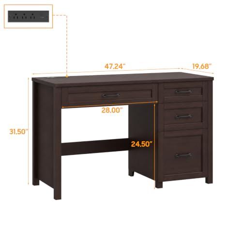 Farmhouse 47" Computer Desk, Executive Desk with File Drawer, Caramel - color: Caramel