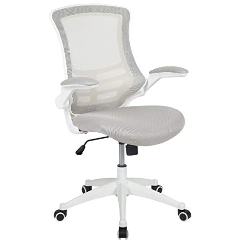 Flash Furniture Kelista Mid-Back Swivel Office Chair with Adjustable Lumbar Support and Seat Height, Ergonomic Mesh Desk Chair with Flip-Up Armrests, Gray/White | White Frame, Mid-Back, Flip-Up Arms, Mesh Back - color: Light Gray Mesh/White Frame, size: S