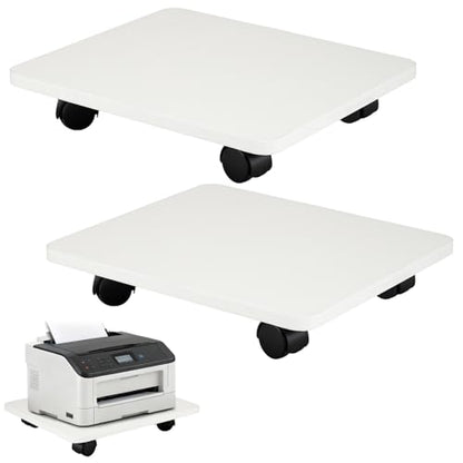 2 Pcs Under Desk Printer Stand with 4 Caster Wheels, White Movable Printer, White Rolling Plant Rack Tray, Multiple Places Such As Living Room, Bedroom to Place Scanners, Fax Machines