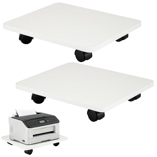 2 Pcs Under Desk Printer Stand with 4 Caster Wheels, White Movable Printer, White Rolling Plant Rack Tray, Multiple Places Such As Living Room, Bedroom to Place Scanners, Fax Machines