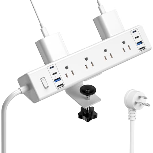 Jgstkcity Desk Clamp Power Strip 40W USB C,8 Outlets,8 USB,6FT,White | 40W Fast Charging Station,4 USB-C,4 USB-A,Furniture Nightstand Edge Mount Surge Protector, Fits 1.9" Tabletop Edge - color: White, size: 6FT Length