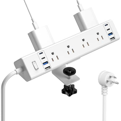 Jgstkcity Desk Clamp Power Strip 40W USB C,8 Outlets,8 USB,6FT,White | 40W Fast Charging Station,4 USB-C,4 USB-A,Furniture Nightstand Edge Mount Surge Protector, Fits 1.9" Tabletop Edge - color: White, size: 6FT Length