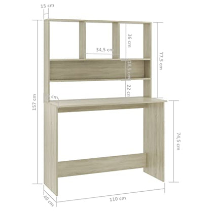 Desk with Shelves Sonoma Oak 43.3"x17.7"x61.8" Engineered Wood Office Desk with Storage for Small Spaces - color: Sonoma Oak