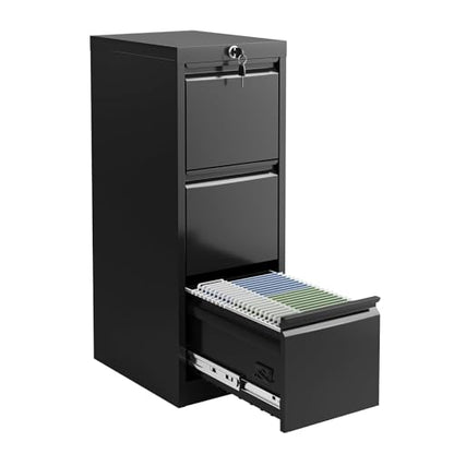 3 Drawer File Cabinet with Lock, Vertical Filing Storage Cabinet, Metal Filing Cabinets, Steel Lockable Storage Cabinets for Home Office, Legal/Letter Size File - size: 3 Drawer