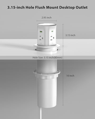Motorized Pop Up Countertop Outlet with 45W USB C Charging Station | 4AC Outlets & 4 USB & 15W Wireless Charger, 3.15in Hole PopUp Power Electrical Outlets for Kitchen Desktop Counter - color: White