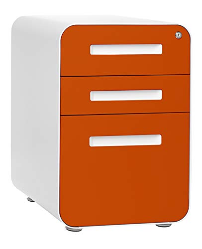 Laura Davidson Furniture Stockpile 3 Drawer File Cabinet with Lock - Under Office Desk Metal Filing Cabinet, Legal/Letter File Folders, Wheels and Stationary Feet, Pre-Assembled, Orange Faceplate - color: Orange Faceplate