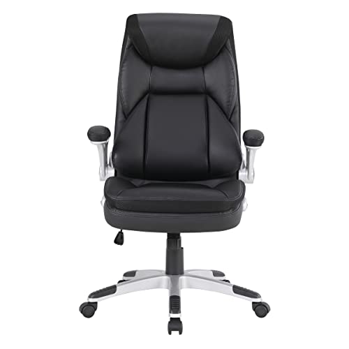 Office Star ECH Series Executive Bonded Leather Office Chair with Lumbar Support and Padded Height Adjustable Arms, Black with Silver Coated Nylon Base - color: Black With Silver Coated Nylon Base