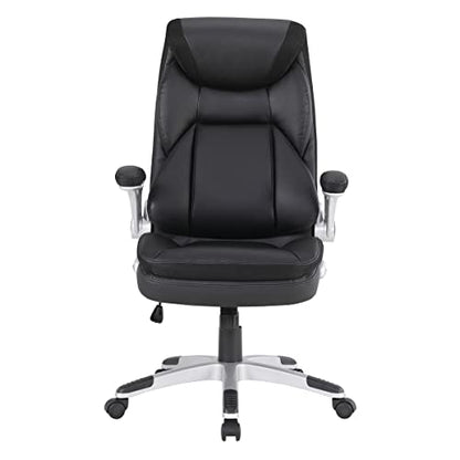 Office Star ECH Series Executive Bonded Leather Office Chair with Lumbar Support and Padded Height Adjustable Arms, Black with Silver Coated Nylon Base - color: Black With Silver Coated Nylon Base