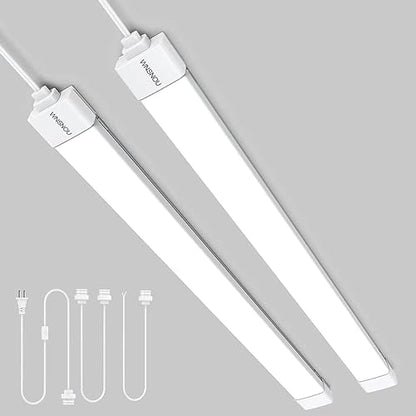 WNSNOU 2 Pack Plug-in LED Shop Light, 4FT Tube, IP66 Waterproof and Linkable, 36W With Cord, 5000K Ceiling/Closet, 4000LM Under Cabinet for Room Garage - size: 4FT-2PCS