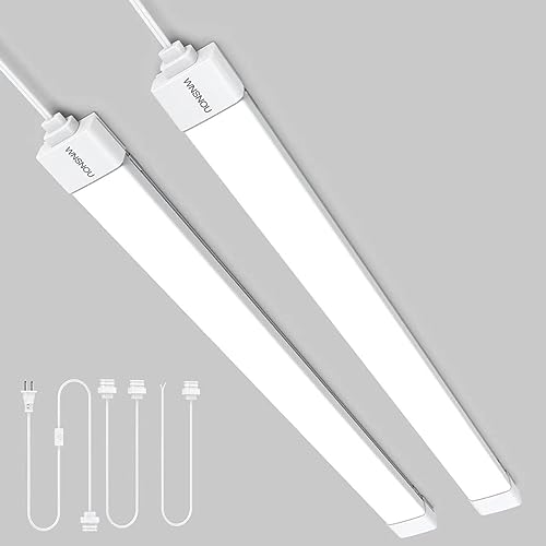 WNSNOU 2 Pack Plug-in LED Shop Light, 4FT Tube, IP66 Waterproof and Linkable, 36W With Cord, 5000K Ceiling/Closet, 4000LM Under Cabinet for Room Garage - size: 4FT-2PCS
