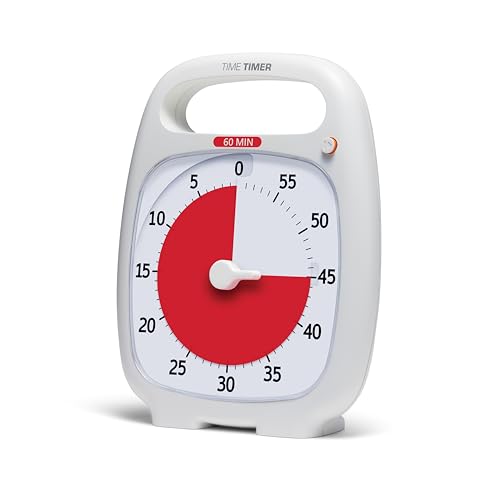 Time Timer Plus 60 Minute Desk Visual Timer — Countdown Timer with Portable Handle for Classroom, Office, Homeschooling, Study Tool with Silent Operation (White) - style: 60 Minute (White) (Pack of 1)