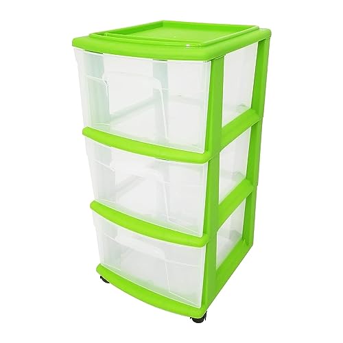 HOMZ Drawer Tower, 3-Tier Storage Cart with Removable Wheels, Bold Lime - color: Bold Lime, size: 1 Pack