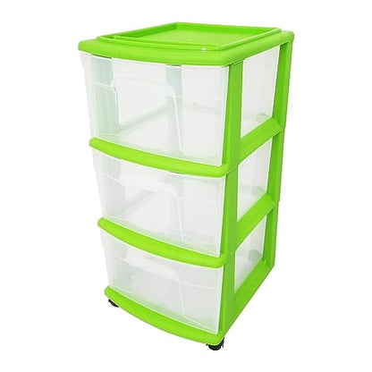 HOMZ Drawer Tower, 3-Tier Storage Cart with Removable Wheels, Bold Lime - color: Bold Lime, size: 1 Pack