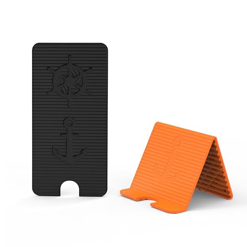 Flexible Silicone Aluminum Phone Holder Tablet Stand with Charging Port Design, Foldable Airplane Laptop/Phone Stand for Home Office Travel (Black+Orange) - color: Black+Orange