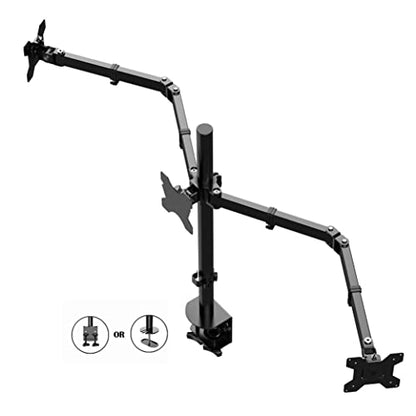 Rocelco Premium Triple Monitor Desk Mount - Standard Pattern Fits 13" - 27" LED LCD Flat Computer Screen - Three Articulated Full Motion Adjustable Arms - Grommet and C Clamp - Black (R DM3) - style: 3 Monitor