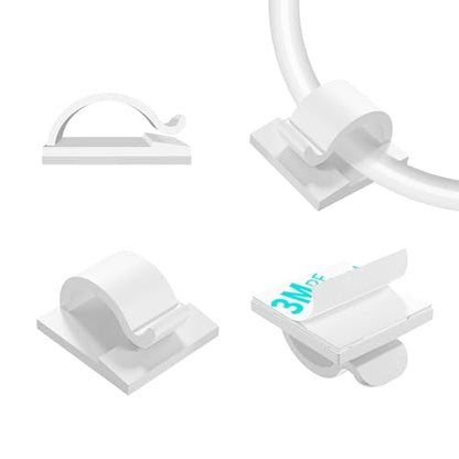 LinkDocs Cable Clips White, Adhesive Cord Clips, Cable Staples Outdoor Cable Management Wire Organizer Cord Holder for Under Desk, Car, Wall, TV PC Ethernet Cable (30 PCS White)