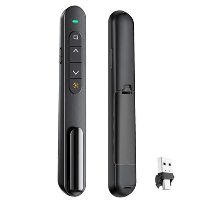 QUI Presentation Clicker with Volume Control, Wireless Presenter Remote | Plug & Play 2.4GHz USB Slide Advancer Compatible with Mac/Windows, Works with PowerPoint, Keynote, and Google Slides - color: Black, size: L