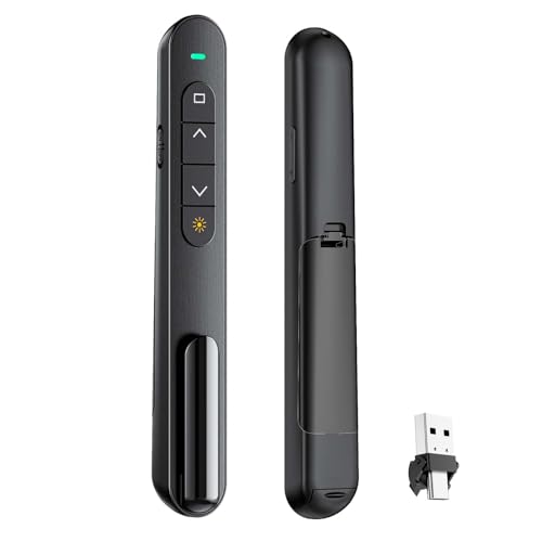 QUI Presentation Clicker with Volume Control, Wireless Presenter Remote | Plug & Play 2.4GHz USB Slide Advancer Compatible with Mac/Windows, Works with PowerPoint, Keynote, and Google Slides - color: Black, size: L