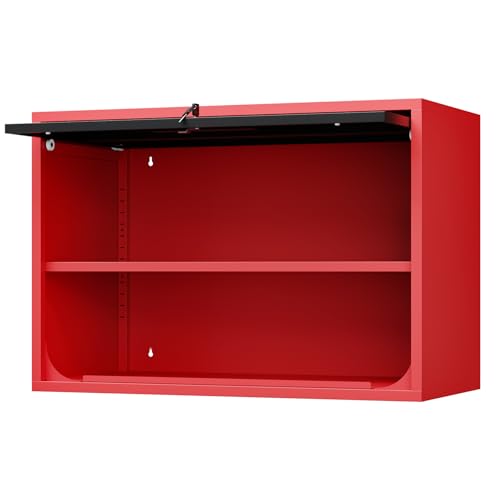 Fesbos Metal Storage Cabinet Black Red Wall Cabinets with Shelf and Locking Door - Wall Mounted Storage Cabinet for Garage Warehouse Home Office - Assembly Required - color: Black&red, size: 15.7"D x 31.5"W x 21.6"H