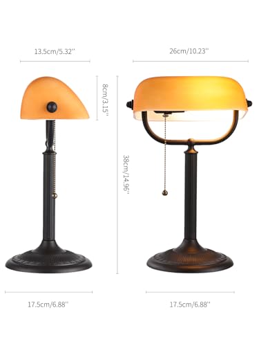 1-Minute Quick-Change Shade Matted Amber Glass Bankers Desk Lamp | Antique Plug in Fixture for Study Office Library,LED Bulb Included - color: Matted Amber