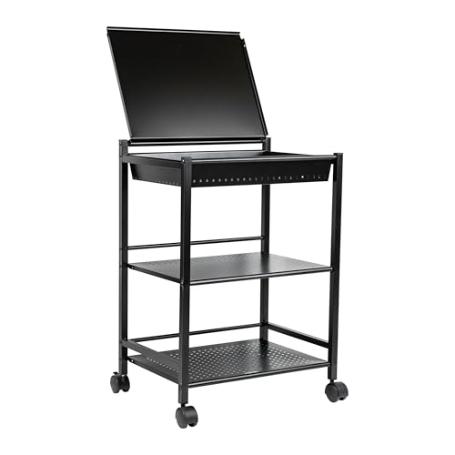 Mind Reader Cart with Covered Compartment, Office Organizer, Storage, 3-Tier, Office, Metal, 20" L x 14.25" W x 28.75" H, Black - style: 3-Tier with Compartment