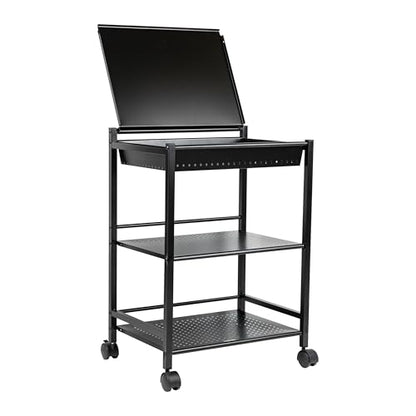 Mind Reader Cart with Covered Compartment, Office Organizer, Storage, 3-Tier, Office, Metal, 20" L x 14.25" W x 28.75" H, Black - style: 3-Tier with Compartment