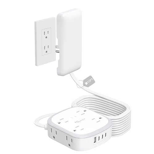 Outlet Cover 15FT Long Extension Cord, Surge Protector Power Strip - size: 8AC-15FT(3 Prong)