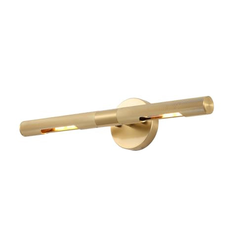 Brushed Brass Picture Light 19 inches Modern Gold Wall Sconce with Knurled Texture Cylinder Metal Shades Rotatable 360°Indoor Wall Lighting Fixture Bathroom Vanity Light Bedroom Living Room - color: 19 inches Gold-Knurled Texture Shades