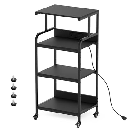 Black 4 Tier Adjustable Shelf Mobile Printer Stand Rolling Storage Cart | Space saving design fits small home office spaces supports scanner cricut heat press fax machine and other office equipment - color: 4-Tier Black