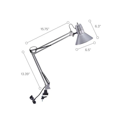 Bostitch Office VLF100-SLV Swing Arm Desk Lamp with Clamp Mount, 36" Reach with Multi-Joint Adjustment, Includes Replaceable LED Bulb (VLF), Silver - size: Clamp 36" Reach, style: Clamp, Silver