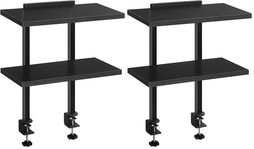 MAHANCRIS Clamp On Desk Organizer, 2-Tier Desktop Bookshelf, Adjustable Desk Storage Shelf, Metal Frame, for Office, Study and Game Room, Black DSBK3501 (Pack of 2) - color: Black, size: 2-Tier (Pack of 2)