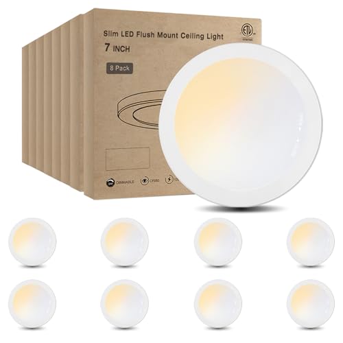 ETL Certified 7 inch Ceiling Light Dimmable Ultra-Slim Round LED Ceiling Lights Flush Mount 2700K/3000K/3500K/4000K/5000K 7'' Flat Ceiling Lamp Fixtures 5CCT 8 Pack - size: 7.2 inch-8 Pack